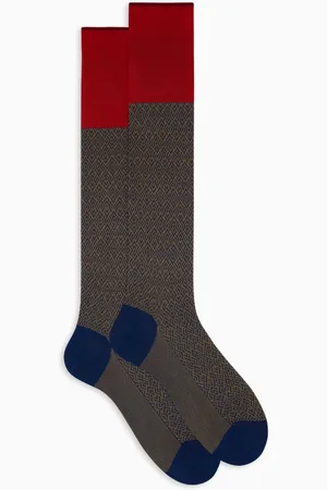Gallo Ondergoed, Heren, Veelkleurig, M, Katoen, Blauwe lange katoenen sokken voor heren met geometrisch weefpatroon