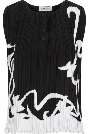 Lanvin Tops, Dames, Zwart, S, Polyester, Zwarte Mouwloze Geplooide Top