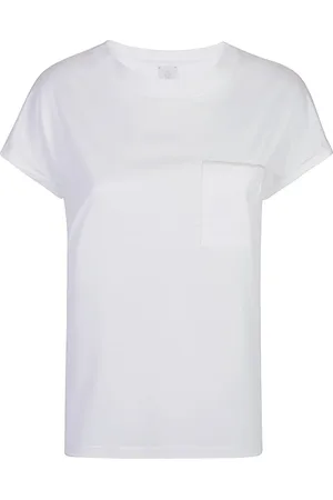 ELEVENTY Tops, Dames, Wit, L, Katoen, Contrastzak Tencel Katoenen T-shirt