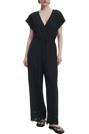 Desigual Jumpsuits & Playsuits, Dames, Zwart, L, Polyester, Zwart V-hals Jumpsuit