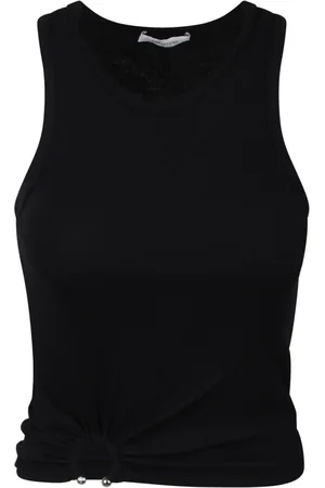 Paco rabanne Tops, Dames, Zwart, M, Asymmetrische Gerimpelde Tanktop