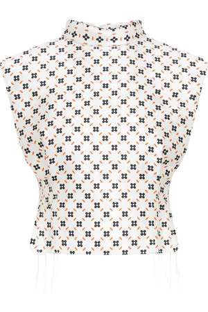 Lanvin Tops, Dames, Wit, S, Polyester, Bloemig Geometrisch Mouwloos Topje Naakt