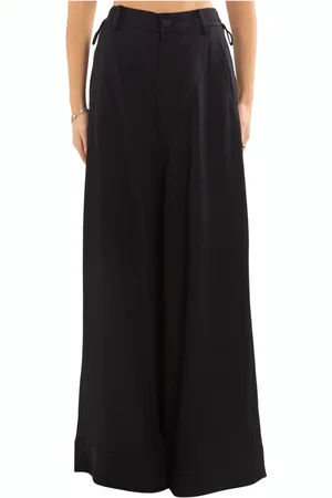 Y-3 Broeken, Dames, Zwart, M, Rayon, Zwarte Wijde Cargo Broek van Rayon Twill