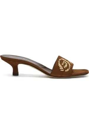 ERMANNO SCERVINO Schoenen, Dames, Bruin, 38 EU, Suède, Bruine Suède Bloemgeborduurde Muil Schoenen