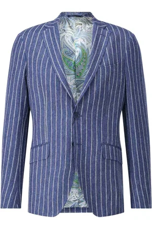 Etro Jassen, Heren, Blauw, L, Linnen, Slim-Fit Linnen Jas met Strepen