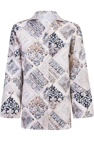 ELEVENTY Blouses & Shirts, Dames, Veelkleurig, S, Linnen, Linnen Kimono Shirt met Print