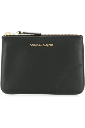 Comme des Garçons Accessoires, Heren, Zwart, ONE Size, Leer, Gouden Logo Leren Pouch Rits Sluiting