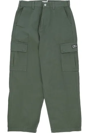 Obey Broeken, Heren, Groen, W36, Katoen, Baggy Twill Cargo Broek Laurierkrans