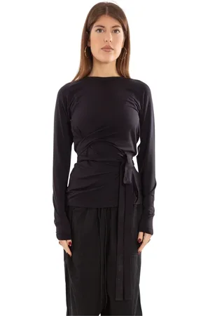 Y-3 Tops, Dames, Zwart, M, Zwarte 3-Stripes Tie Longsleeve Tee