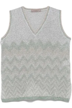 D.EXTERIOR Truien, Dames, Veelkleurig, M, Groene V-hals Mouwloze Lurex Sweater