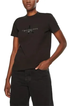 Calvin Klein Tops, Dames, Zwart, S, Katoen, Zwarte Katoenen T-shirt Korte Mouw