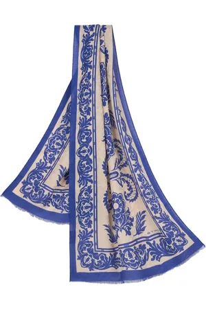 Etro Accessoires, Dames, Blauw, ONE Size, Chiffon, Bloemen Chiffon Sjaal met Franjes