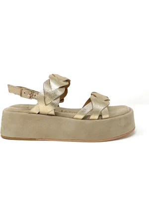 Janet&Janet Schoenen, Dames, Geel, 40 EU, Suède, Gouden Ivette Platform Sandalen