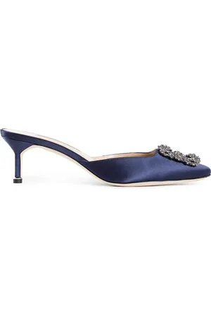Manolo Blahnik Schoenen, Dames, Blauw, 37 EU, Satijn, Blauw Satijn Kristal Gesp Stiletto Hak