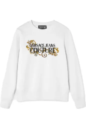 VERSACE Sweatshirts & Hoodies, Heren, Wit, S, Katoen, Sweatshirt met Logo en Kristallen