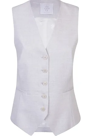 ELEVENTY Jassen, Dames, Grijs, L, Wol, Natuurlijke Stretch Linnen Wol Vest