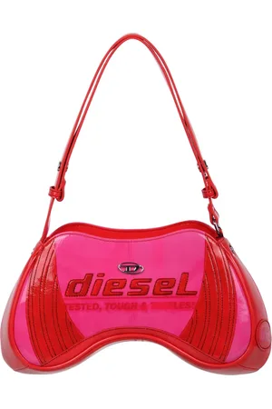Diesel Tassen, Dames, Rood, ONE Size, Glanzende Biker Schoudertas