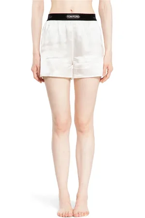 Tom Ford Korte broeken, Dames, Wit, S, Satijn, Zijden Satijnen Elastische Taille PJ Shorts