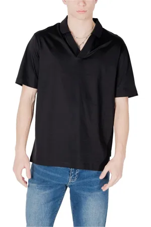 Armani Exchange Tops, Heren, Zwart, M, Katoen, Zwarte V-hals Polo Shirt