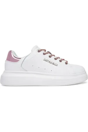 Roberto Cavalli Schoenen, Dames, Wit, 37 EU, Leer, Gouden spiegeleffect sneakers Ursa