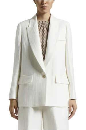 PESERICO SIGN Jassen, Dames, Wit, XS, Linnen, Single-breasted blazer in zuiver linnen keperstof