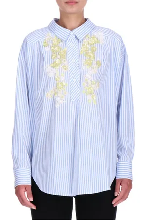 ERMANNO SCERVINO Blouses & Shirts, Dames, Blauw, XS, Katoen, Gestreept Katoenen Overhemd in Lichtblauw