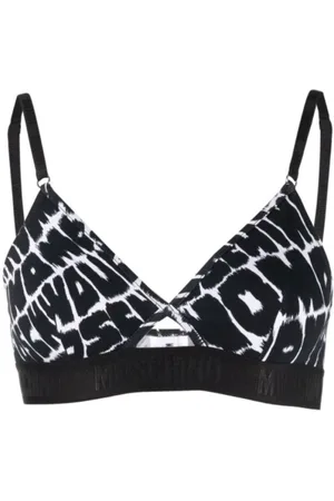 Moschino Ondergoed, Dames, Zwart, L, Katoen, Fantasy Print Triangel Beha Zwart Katoen