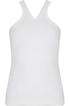 Courrèges Tops, Dames, Wit, M, Witte Geribbelde Tanktop met Rits