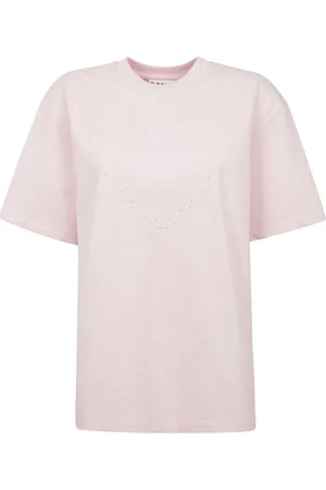 Ganni Tops, Dames, Roze, XS, Katoen, Roze Katoenen T-shirt met Geborduurd Hart