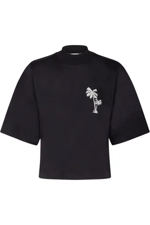 Palm Angels Tops, Dames, Zwart, S, Katoen, Zwarte Cropped T-shirt met Palmboom Borduurwerk