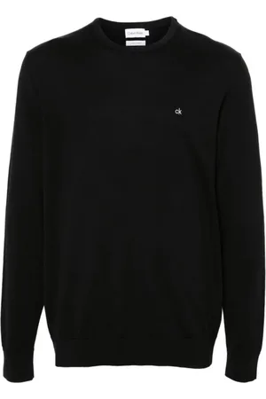Calvin Klein Sweatshirts & Hoodies, Heren, Zwart, L, Zwarte Logo Geborduurde Jumper Sweater