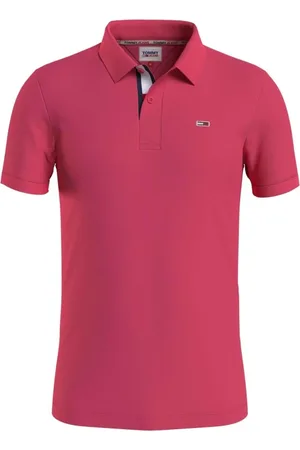 Tommy Hilfiger Tops, Heren, Roze, M, Katoen, Roze Katoenen Polo Shirt Slim Fit