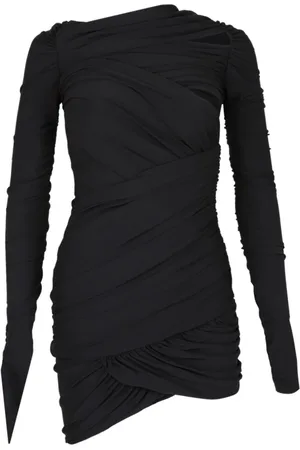 The Attico Kleedjes, Dames, Zwart, S, Zwarte Wrap Mini Jurk met Gerimpelde Details