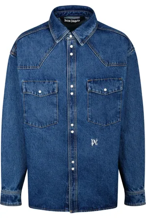 Palm Angels Overhemden, Heren, Blauw, M, Denim, Blauwe Denimjack met Contrasterende Knopen