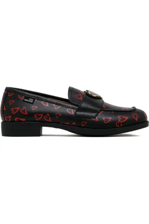 Moschino Schoenen, Dames, Zwart, 38 EU, Leer, Zwarte Logo Applique Loafers