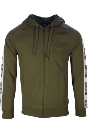 Moschino Sweatshirts & Hoodies, Heren, Groen, M, Katoen, Groene Katoenen Volledige Rits Logo Sweatshirt