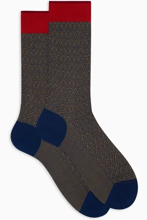 Gallo Ondergoed, Heren, Veelkleurig, M, Katoen, Blauwe korte katoenen sokken voor heren met geometrisch weefpatroon
