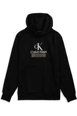 Calvin Klein Sweatshirts & Hoodies, Heren, Zwart, 2Xs, Zwarte hoodie met centraal logozakje