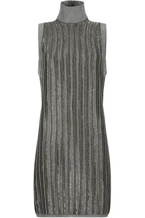Tom Ford Kleedjes, Dames, Grijs, M, Wol, Metallic Olive Minijurk