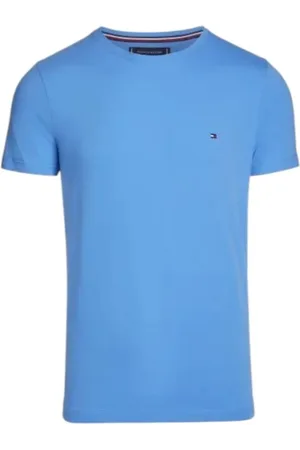 Tommy Hilfiger Tops, Heren, Blauw, 2Xl, Katoen, Lichtblauw T-shirt met Logopatch