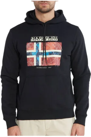 Napapijri Sweatshirts & Hoodies, Heren, Zwart, L, Katoen, Lange Mouw Katoen Zwart Vlag Hoodie