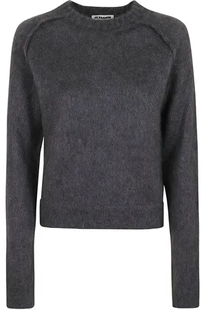 Jil Sander Truien, Dames, Grijs, M, Wol, Grijze Wollen Trui Ronde Hals