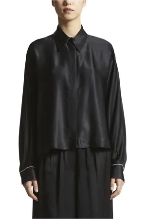 PESERICO SIGN Blouses & Shirts, Dames, Zwart, 3Xs, Satijn, Viscose satijnen shirt met kimono mouwen