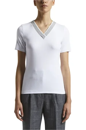 PESERICO SIGN Tops, Dames, Wit, M, Stretch micro-geribbeld jersey T-shirt