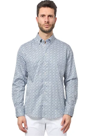 Bugatti Overhemden, Heren, Blauw, 2Xl, Katoen, Blauw Overhemd Met Lange Mouwen All-Over Print