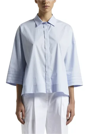 PESERICO SIGN Blouses & Shirts, Dames, Blauw, S, Katoen, Dameshemd in lichte stretch katoen satijn