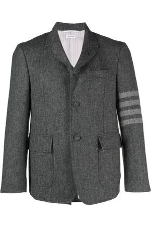 Thom Browne Jassen, Heren, Grijs, L, Tweed, Grijze Ongestructureerde Rechte Fit Jas