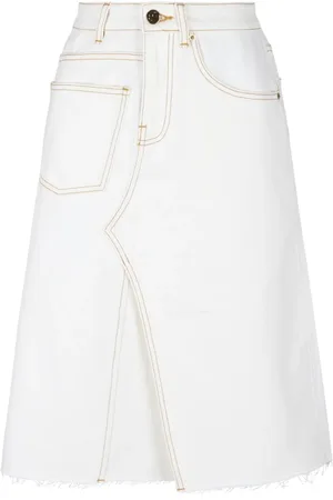 Tory Burch Rokken, Dames, Wit, 3Xs, Denim, Witte Denim Rok met Contraststiksels