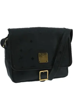 MCM Pre-owned, Dames, Zwart, ONE Size, Leer, Tweedehands leren schoudertassen