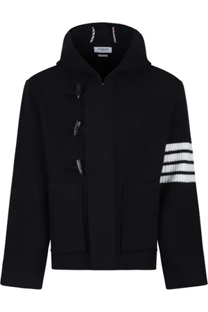 Thom Browne Truien, Heren, Blauw, 2Xl, Wol, Blauwe Hoodiejas met Streep